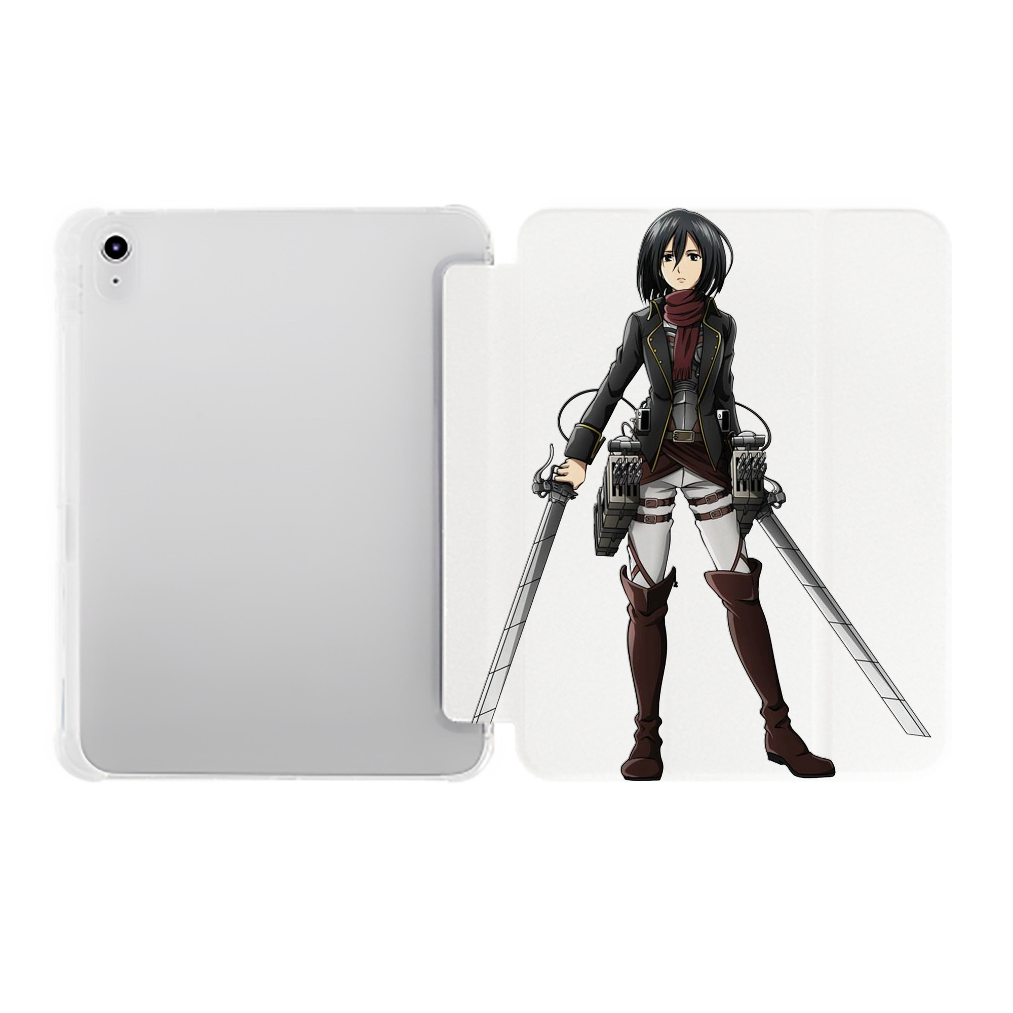 （画像用） 進撃の巨人 ミカサ·アッカーマン Attack on Titan Mikasa Ackerman IPad ケース ペン収納付き 三つ折りスタンド PUレザー×シリコン 対応機種9.5/10.5/10.9インチ